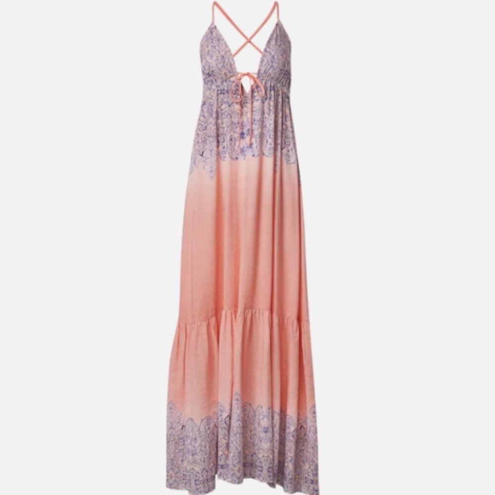 Venus Printed Linen Blend Plunge Maxi Dress Size 12